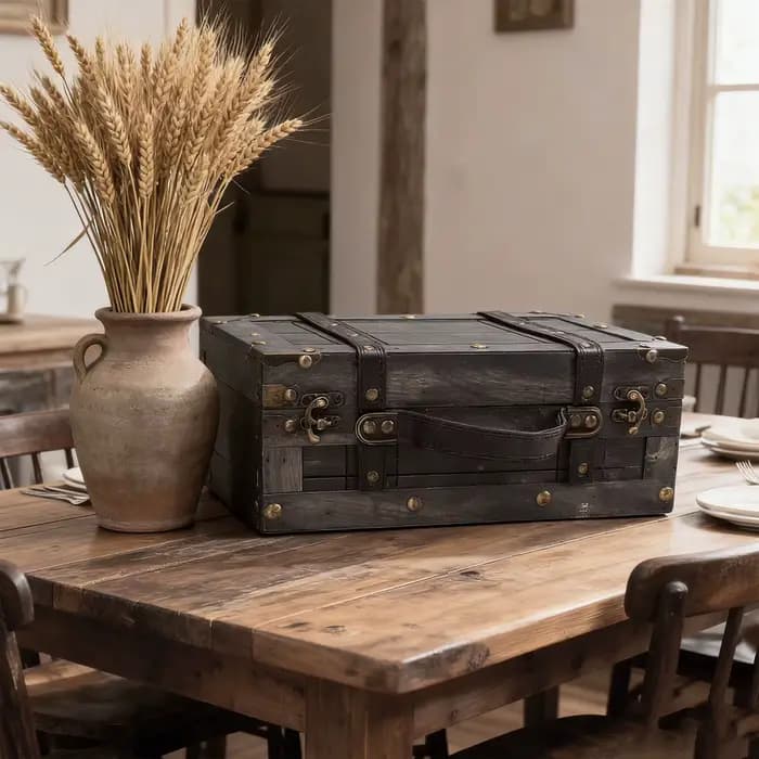 Coffre de rangement en bois vintage avec couvercle