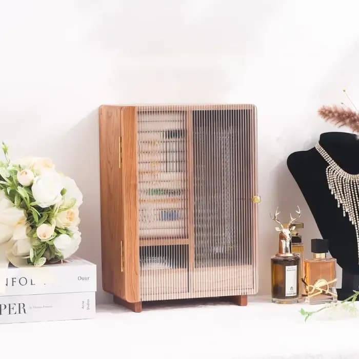 Armoire de rangement de bijoux vintage en bois massif