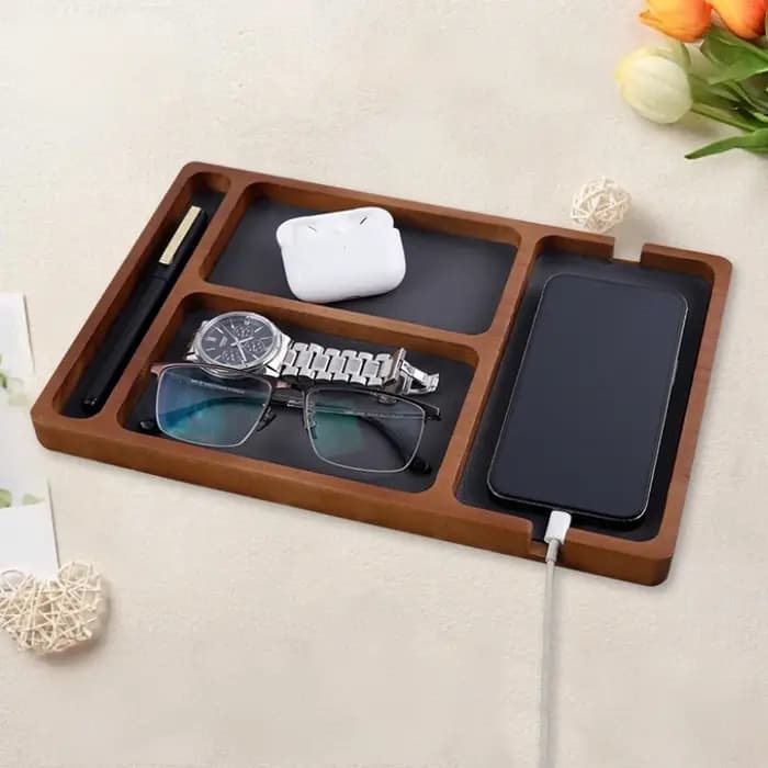 Boîte de rangement de bureau en bois avec compartiments