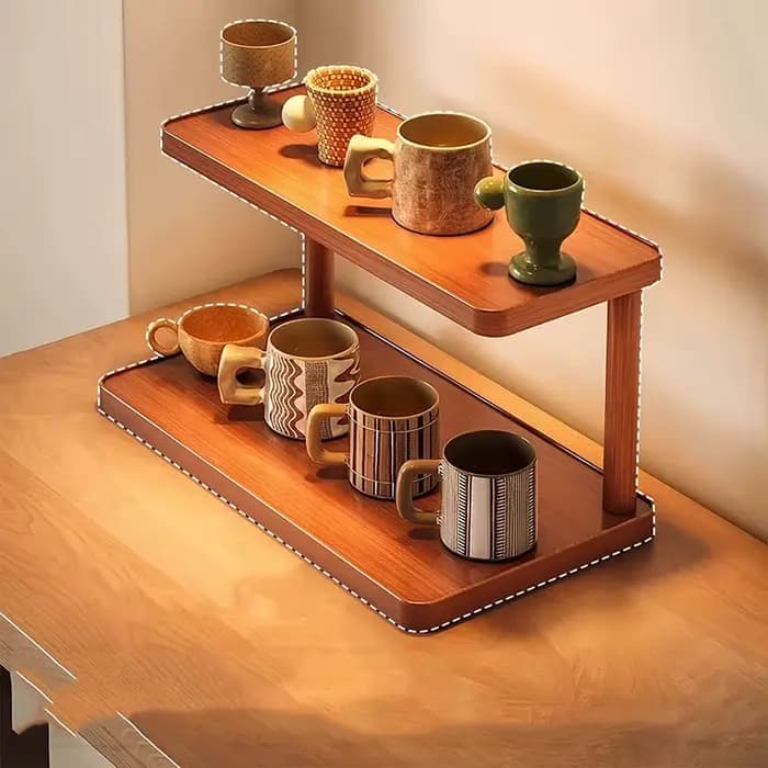 Support de rangement polyvalent en bois à 2 niveaux pour cuisine et salle de thé