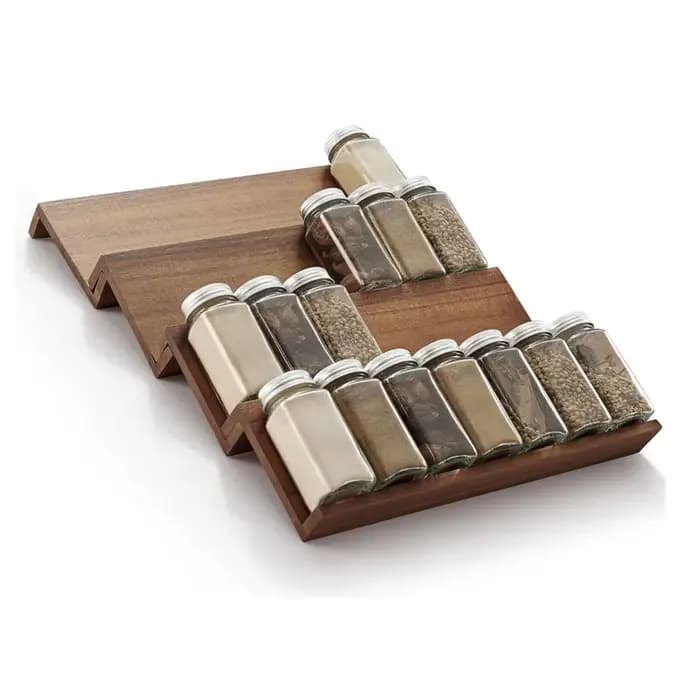 Organisateur d'épices en bois d'acacia pour armoire - Insert de tiroir à épices, organisation des ép