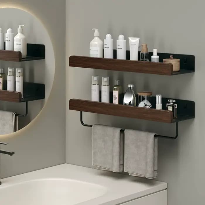 Étagère de rangement pour salle de bain en bois noir