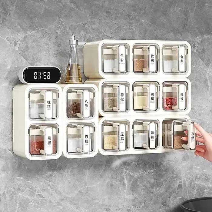 Boîte à Épices Murale pour Cuisine Domestique – Ensemble Combiné de Récipients à Sel