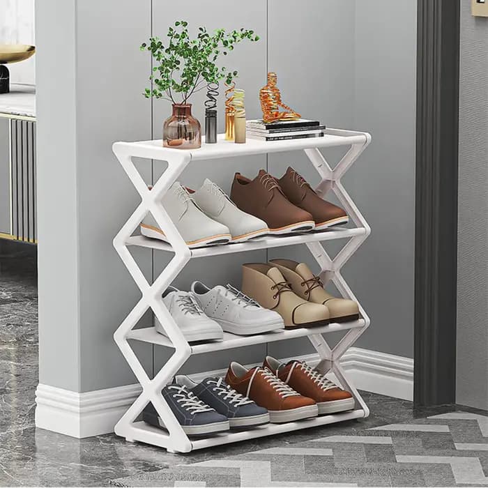Étagère à chaussures pliable à 4 niveaux en forme de X