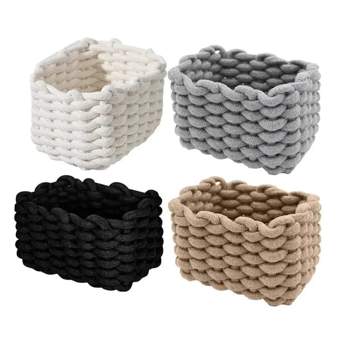 Panier de rangement rectangulaire multifonctionnel en corde épaisse tressée pour organiser et stocker divers articles et collations 