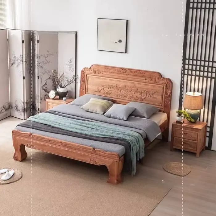 Lit de rangement de luxe vintage en bois sculpté