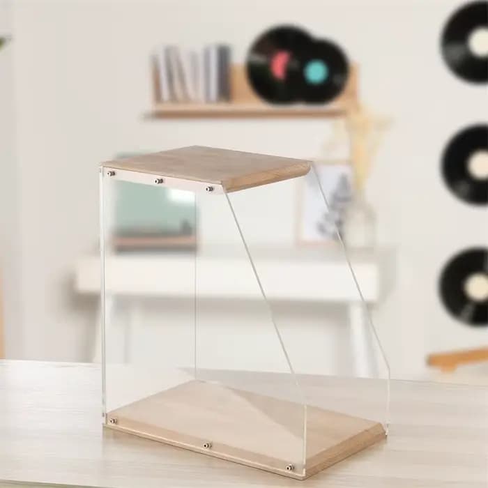 Support pour disques vinyles en bois et acrylique - Étagère de rangement de bureau