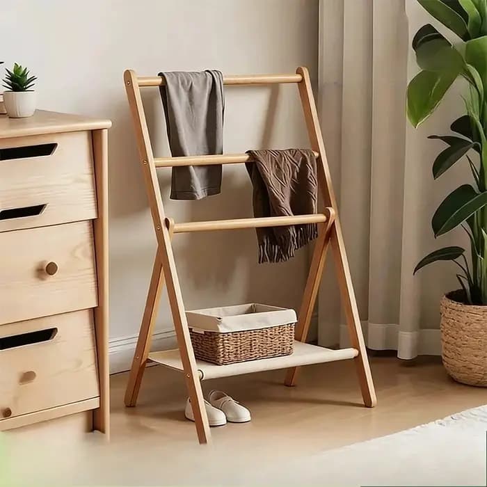 Porte-vêtements mural en bois de luxe de style japonais pour chambre à coucher