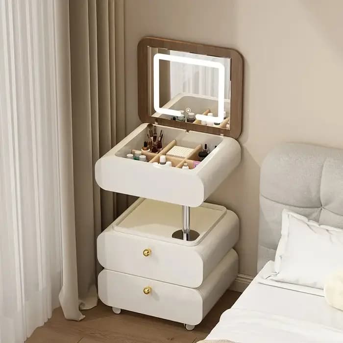 Grande coiffeuse de maquillage en bois avec étagère de rangement
