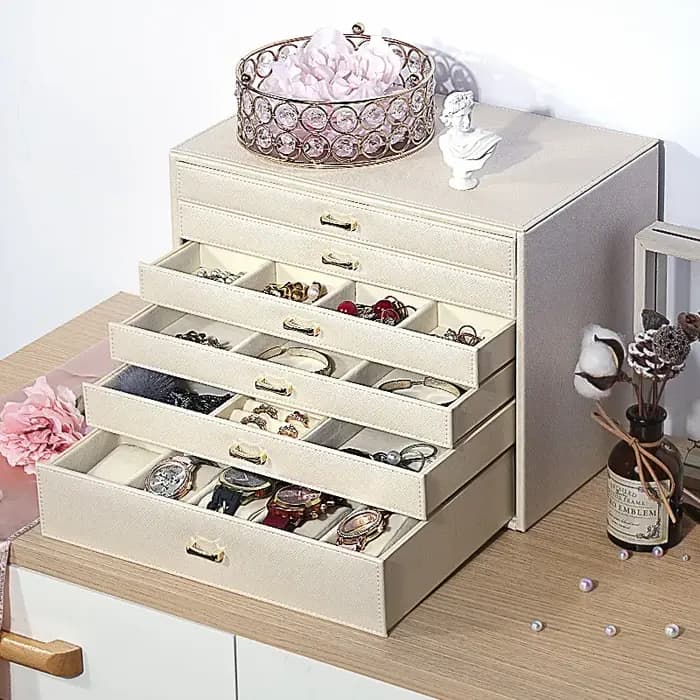 Grande boîte de rangement pour bijoux en cuir