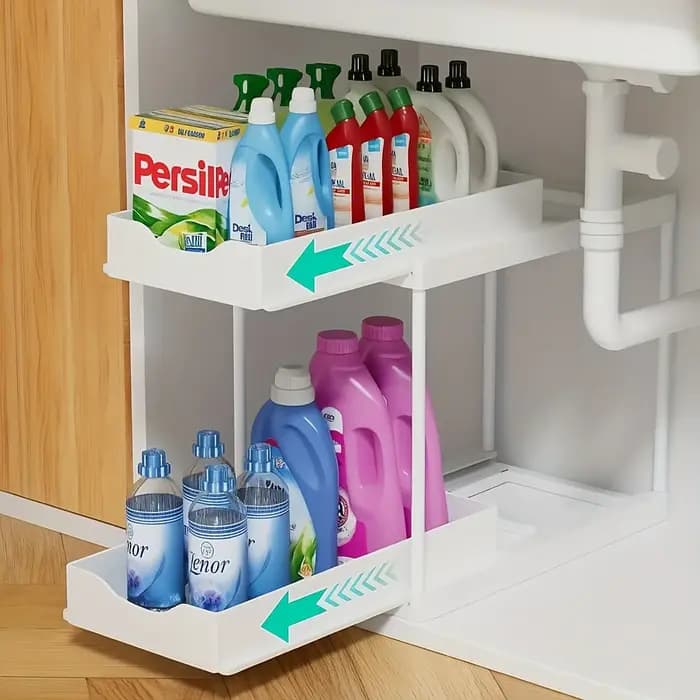 Étagère de rangement sous évier pour cuisine avec étagères coulissantes