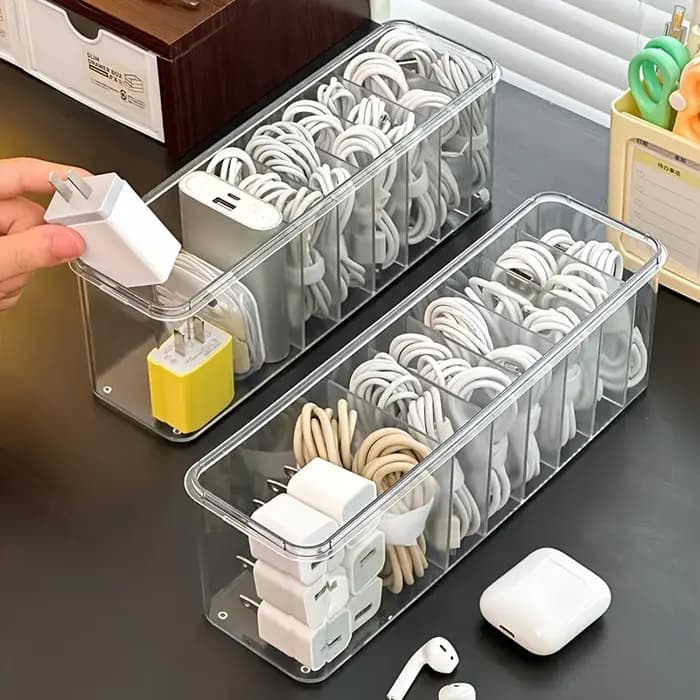 Boîte de rangement de câbles de données de bureau, anti-poussière, organisateur de fils de chargeur de grande capacité, utilisé pour la gestion des écouteurs et des câbles