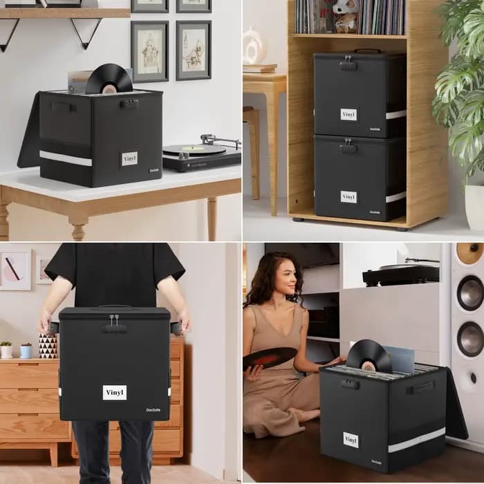 Boîte de rangement pour disques vinyles avec serrure