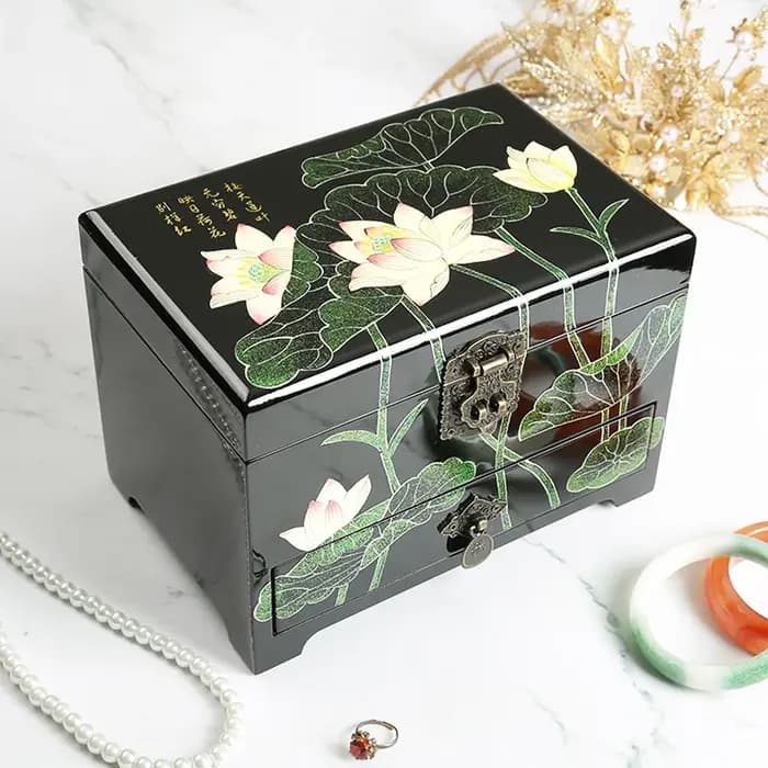Boîte à bijoux vintage en bois avec miroir – Design rustique pour bracelets et montres
