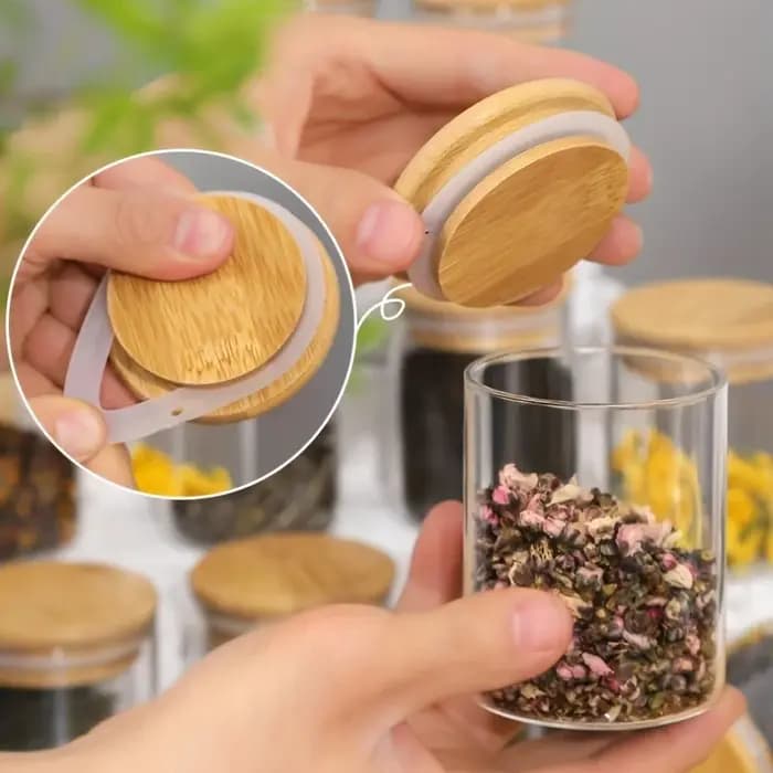 Pots à épices en verre avec couvercle en bambou, récipients à épices hermétiques de 8oz avec étiquet