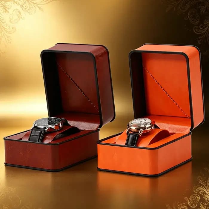 Boîte de rangement pour montre en cuir PU noir et vert