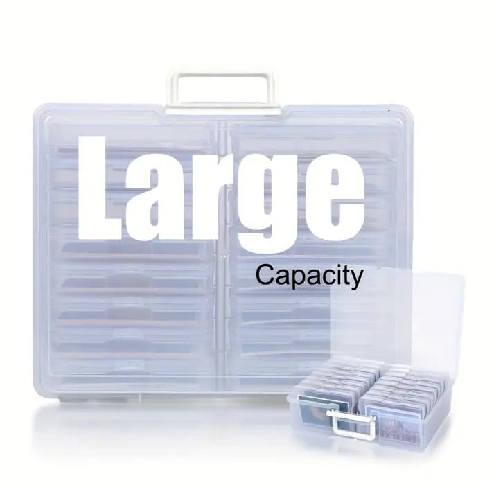 Lot de 16 boîtes de rangement pour photos en plastique transparent avec couvercles à charnières – Grande taille