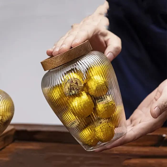 Bocal de rangement en verre avec couvercle en bois d'acacia