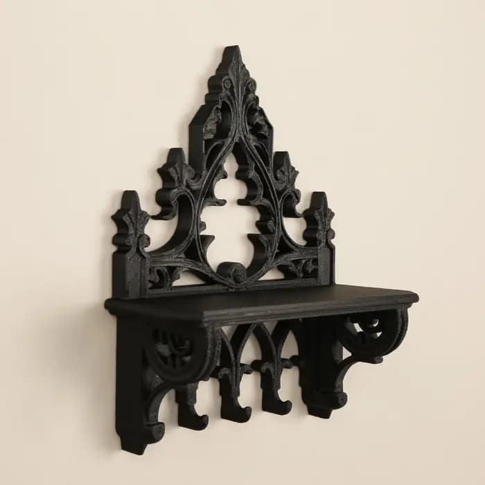 Étagère gothique sculptée transfrontalière avec crochets pour décoration murale de style sombre