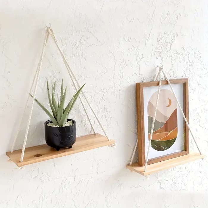 Étagères flottantes de style bohème en 2 parties - Ensemble d'étagères murales en bois pour plantes en pot et décoration