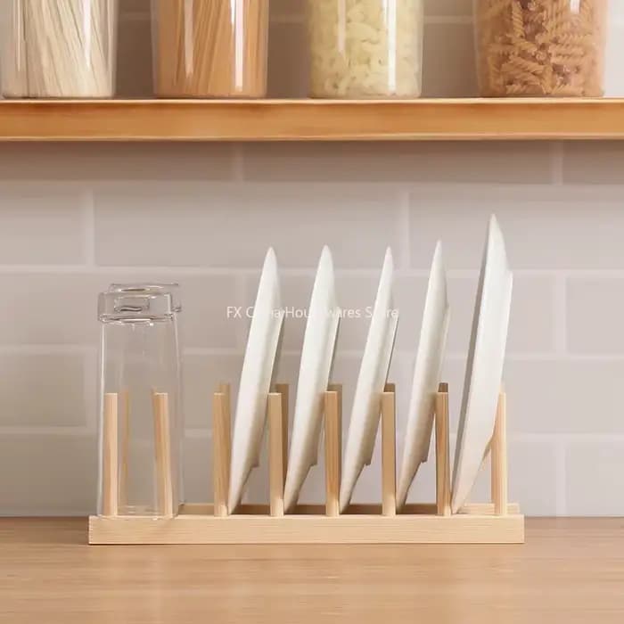 Étagère de rangement multifonctionnelle en bois pour assiettes