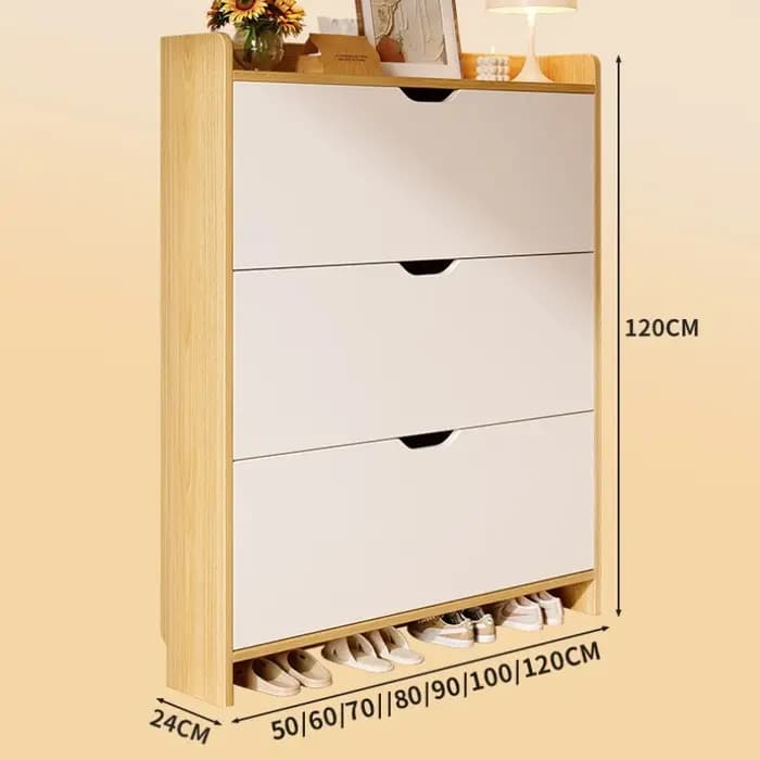 Meuble à chaussures stable en bois massif, grande capacité, rangement multi-niveaux intégré, pour la maison, petit et étroit, avec bac basculant.