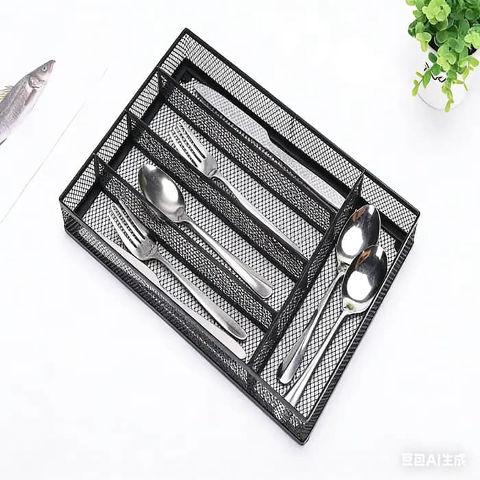 Plateau de rangement en métal pour couverts de cuisine