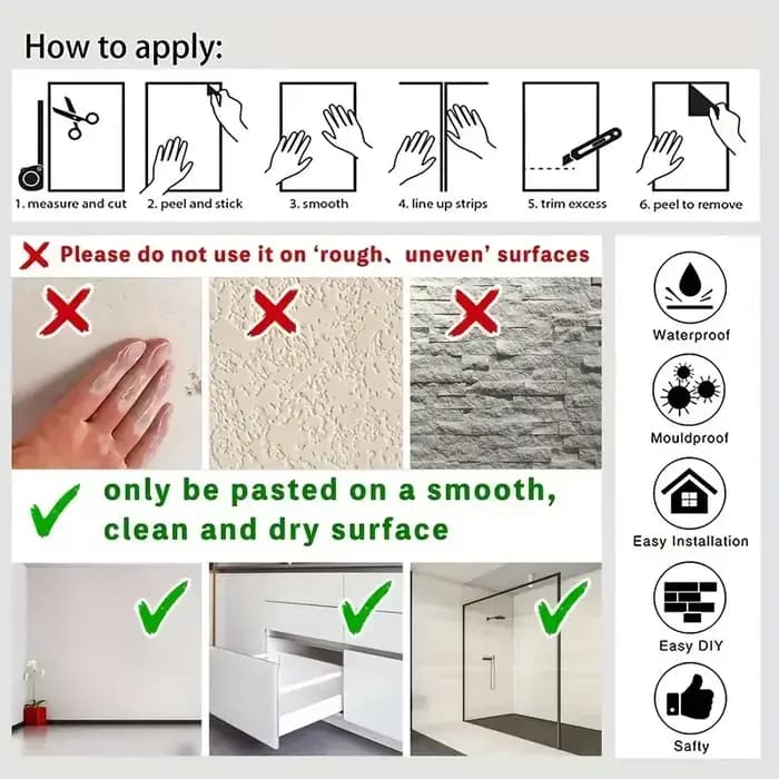 Rouleau de Papier Peint Auto-Adhésif Imperméable en PVC