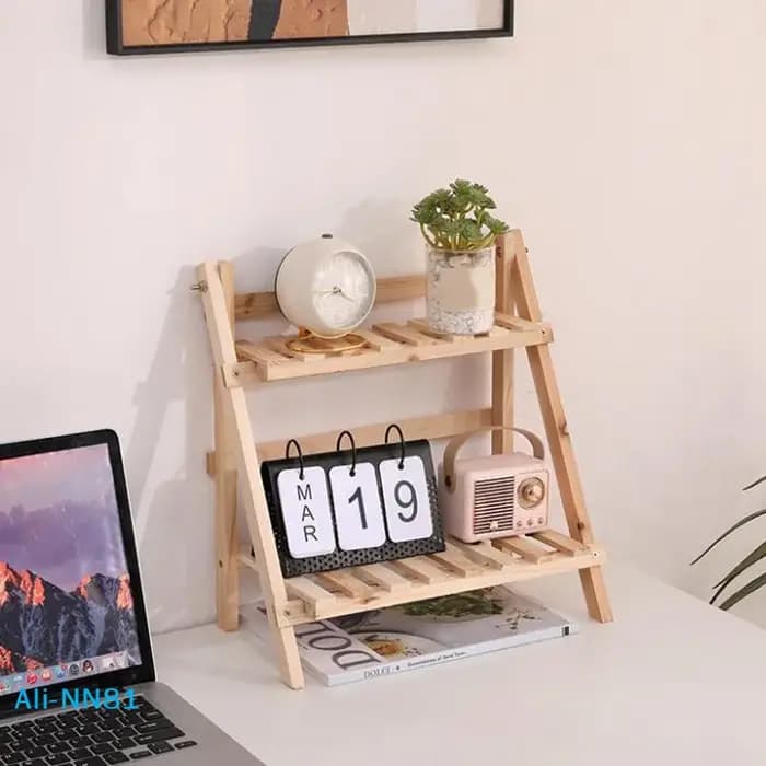 Étagère de rangement de bureau en bois à 2 niveaux