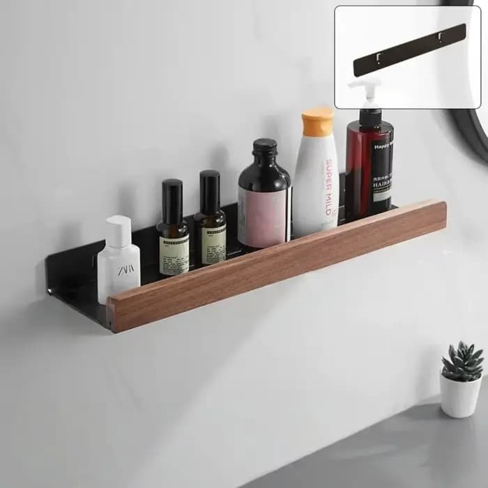 Étagère de rangement pour salle de bain en bois noir