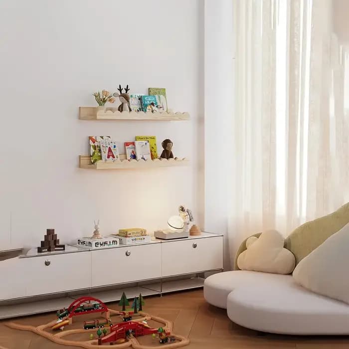 Étagère flottante en bois à bords ondulés