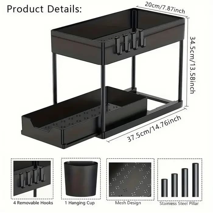 Étagère de rangement coulissante à 2 niveaux sous l'évier, support multifonctionnel pour armoire de
