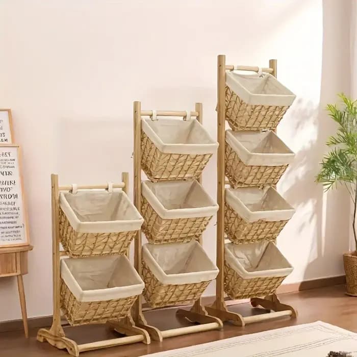 Étagère de rangement sur pied en rotin - Support organisateur en bois | Bibliothèque Boho polyvalente pour chambre à coucher, salon