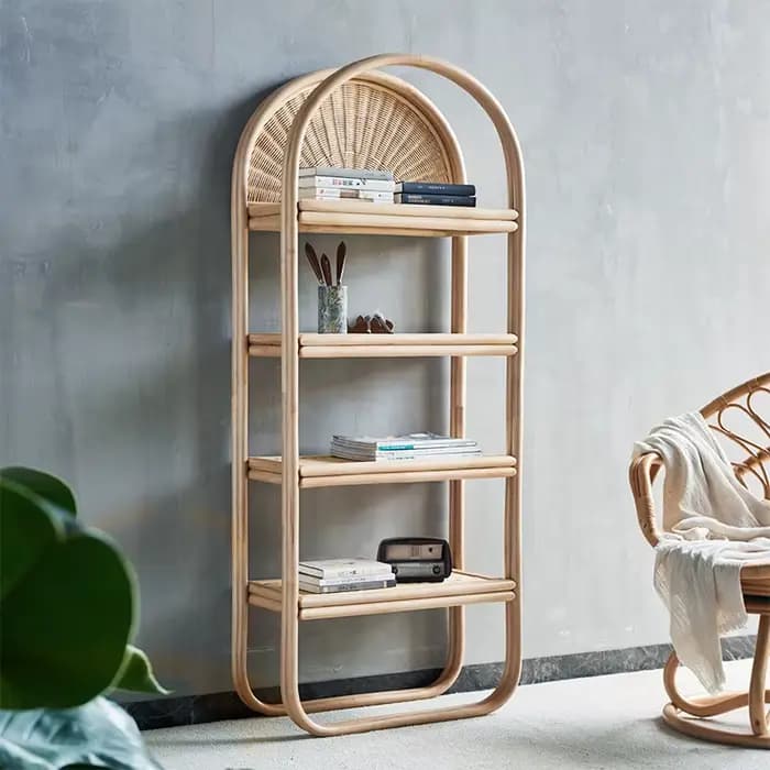 Étagère en rotin, étagère de présentation en rotin naturel à 100 %, étagère de rangement autoportante en forme d'arche bohème faite à la main pour la décoration de la maison