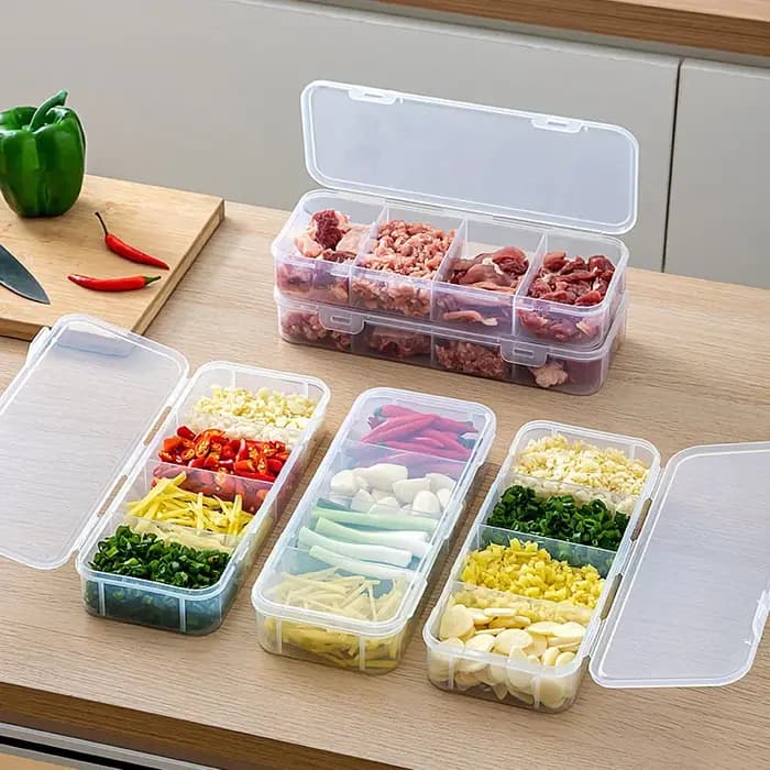Boîte de rangement alimentaire à 4 compartiments, empilable, pour réfrigérateur, conteneur de conservation des aliments frais, organisateur de gingembre, ail et oignon vert pour la cuisine