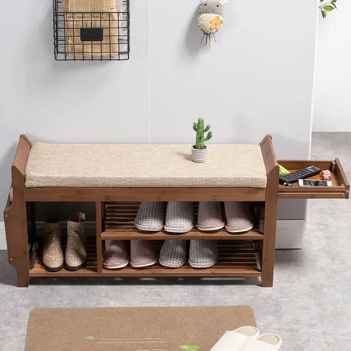 Banc de rangement pour chaussures T1 avec siège à coussin double couche