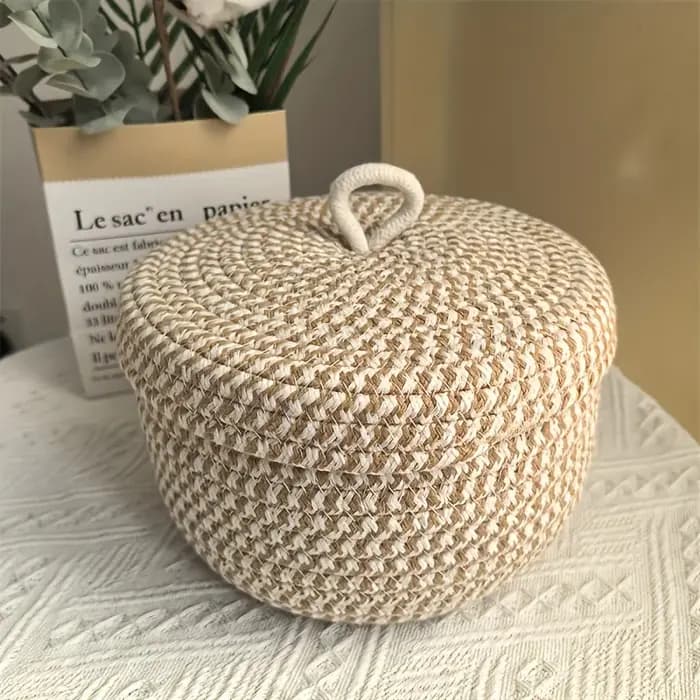 Panier de rangement bohème avec couvercle | Organisateur autoportant pour armoire