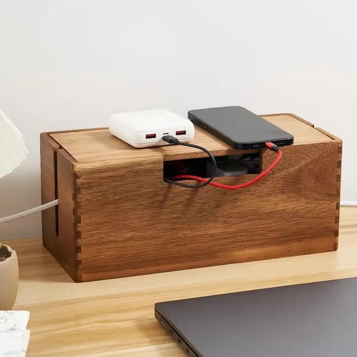 Boîte de rangement pour câbles en bois