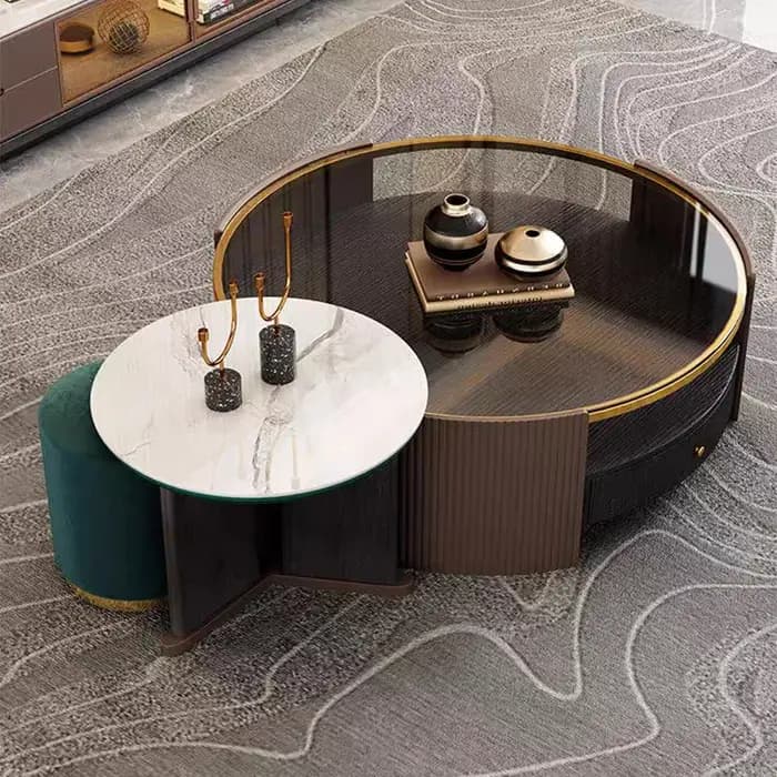 Table basse ronde de luxe moderne avec rangement, gain de place, intelligente, pour appartement, meu