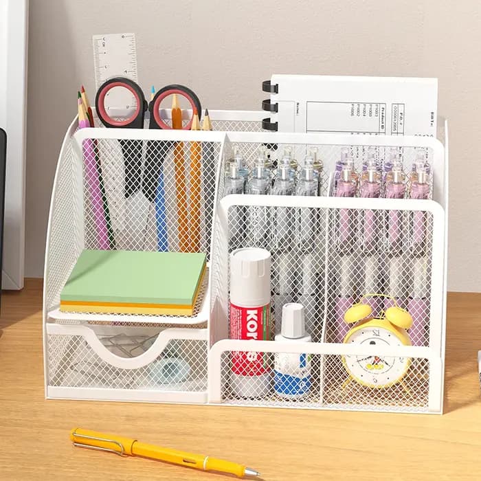 Porte-stylo en maille et organisateur de fournitures de bureau avec 7 compartiments