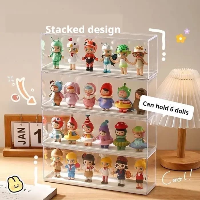 Boîte de rangement transparente pour figurines d'action, présentoir en acrylique, empilable, pour jouets et poupées