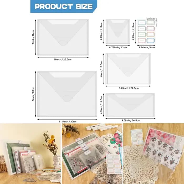 Enveloppes de rangement en plastique avec étiquettes autocollantes colorées pour stocker organiser les timbres de matrices de découpe