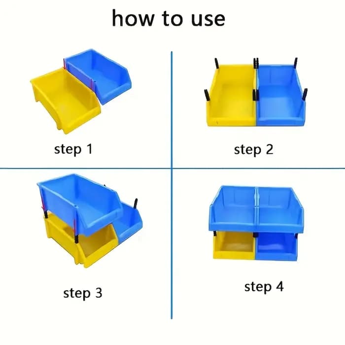 10 bacs de rangement en plastique bleu avec compartiments pour étiquettes - Système d'organisation modulaire emboîtable