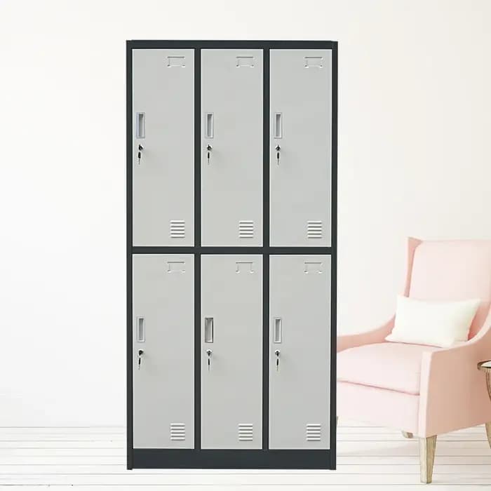 Armoire de rangement de bureau de salle de sport en métal à 6 portes