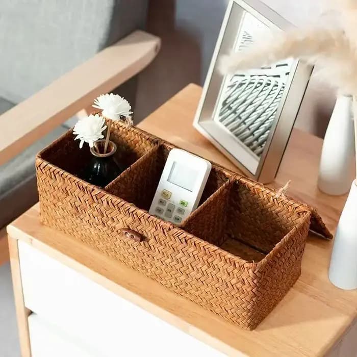 Panier de rangement en jonc de mer avec couvercle