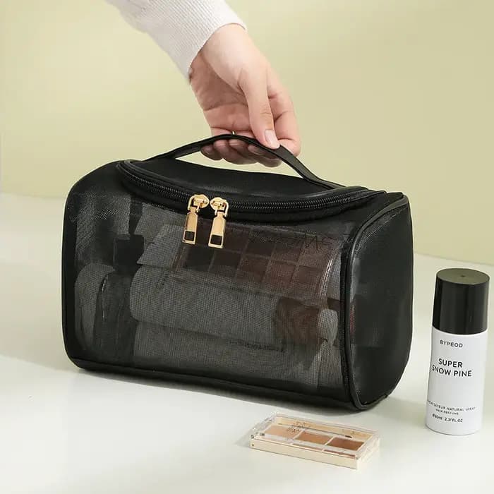 Trousse de toilette, rangement de voyage, pochette à cosmétiques, fourre-tout en maille, trousse de