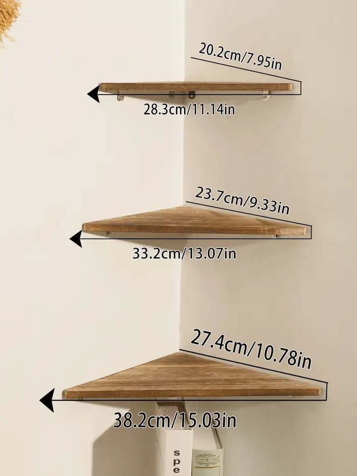 Étagère d'angle en bois brûlé au charbon de bois