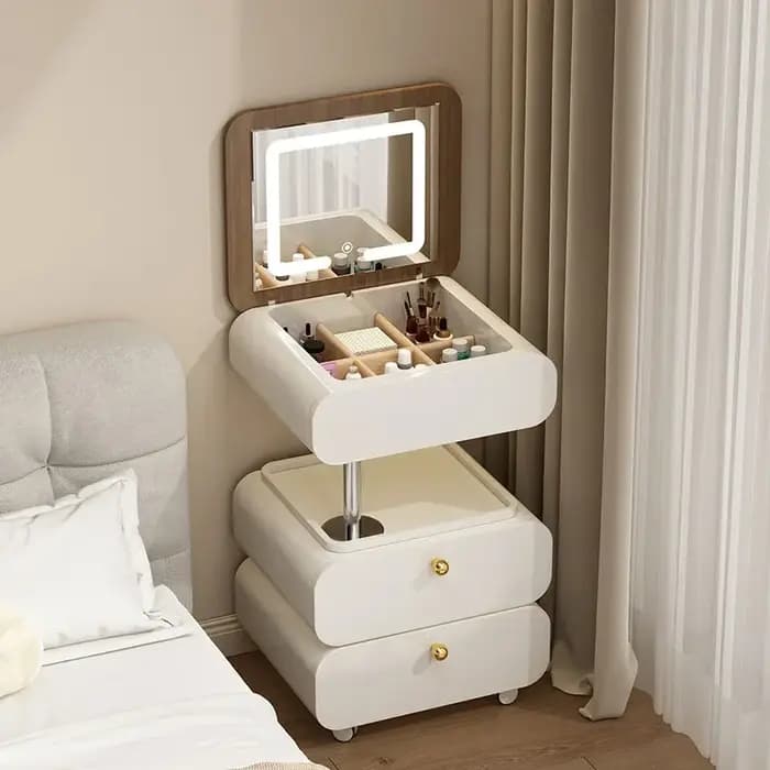 Grande coiffeuse de maquillage en bois avec étagère de rangement