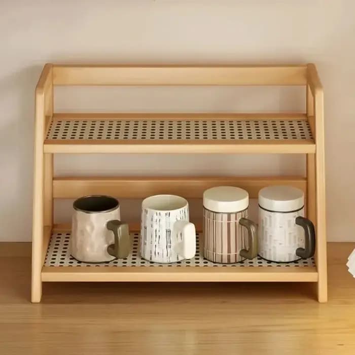 Étagère de rangement rétro en bambou à 2 niveaux