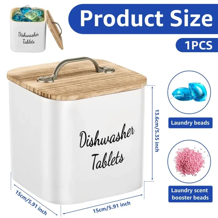 Boîte de rangement en bois pour capsules de lessive avec couvercle
